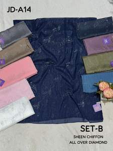 Latest Sheen Chiffon Diamond Luxury Shimmer <b>Hijab</b> Collection Rhinestone Borders Glitter Finish Elegant Formal Floral/Plaid <b>Satin</b> - Product Image 5