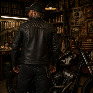 Veste de motard en cuir véritable pour homme, écologique, sans col, design matelassé, fermeture éclair, doublure Paisley, style moto, hiver - Product Image 3