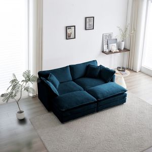 Set Divano Componibile Imbottito 4 Pezzi: 1 Divano a 2 Posti e 2 Pouf per Soggiorno - Product Image 2