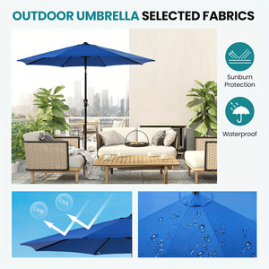 Parasol de terrasse extérieur de 2,3 m avec mécanisme d'inclinaison à bouton et manivelle manuelle, 6 baleines, tissu imperméable anti-UV15+, avec base - Product Image 5