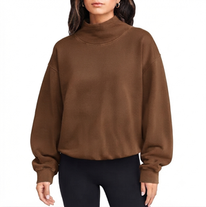 Sweat-shirt oversize à col montant pour femme, en coton mélangé épais, manches longues, pull haut de gamme pour broderie personnalisée - Product Image 1