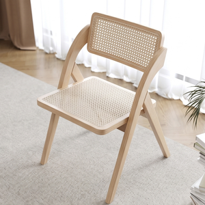 Chaise de salle à manger moderne en bois avec assise et dossier en rotin, design scandinave, pliable, mobilier pour la maison - Product Image 1
