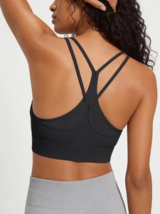 Women Double Strap Racerback Sports Bra Mesh Back Scoop <b>Neck</b> Yoga Crop Top Removable <b>Padded</b> Gym Fitness Activewear Wholesale - Product Image 2