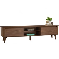 Mueble de TV Moderno con Chapa de Nogal, Patas de Madera Maciza de Malasia, 1.8M, Montado en la Pared, Multifuncional, Duradero, para Dormitorio o Apartamento