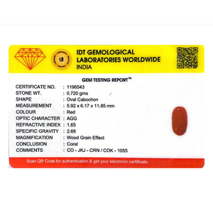 Natural Red Coral Oval Cabochon Loose Gemstone 3.6 Carat Certified Wholesale - Product Image 4