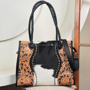 Hand Tooled Leather Shoulder Tote Bag Genuine Cowhide Laptop Briefcase Purse Stylish Office Work Bag Women's Crossbody <b>Handbags</b> - Product Image 4