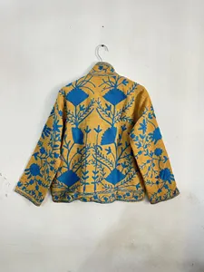 เสื้อแจ็คเก็ตซูซานีวินเทจสีเหลือง ผ้าฝ้ายปักลายดอกไม้สไตล์โบโฮ เอธนิค เสื้อคลุมผู้หญิง คอตั้ง แฟชั่น - Product Image 6