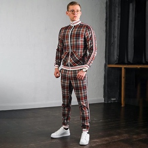 Chaqueta Bomber con estampado de cuadros para hombre, traje de chándal con cremallera, dobladillo acanalado y puños, raya lateral, nuevo diseño - Product Image 4