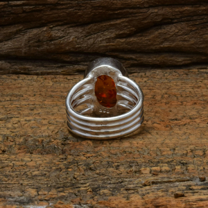 Bague de mariage classique en argent sterling 925 faite à la main, cadeau d'anniversaire avec pierre précieuse en ambre baltique naturel sertie en clos - Product Image 3