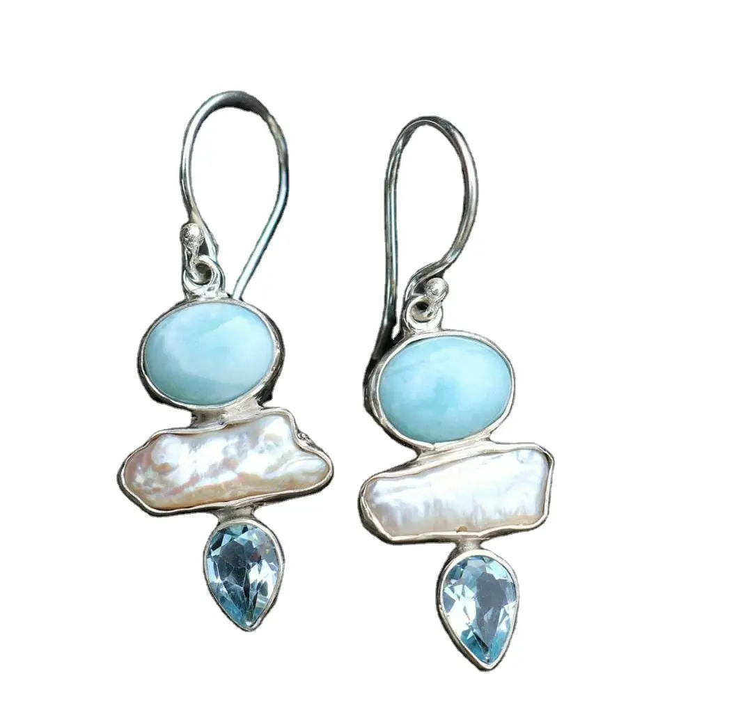 Vendita calda affascinante 925 Sterling Silver Larimar pietra preziosa orecchino per donna naturale nuova moda gioielli a prezzo molto buono