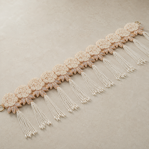 Handmade Pearl Flower Door Toran Beaded <b>Rose</b> Tassel Hanging Jute Wall Garland Wedding Home Entrance Decor - Product Image 4