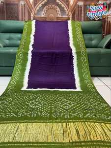 Sari en soie traditionnel indien pour femmes avec imprimé bleu, vert et blanc, design long jusqu'au sol, pour Diwali, toutes saisons - Product Image 4