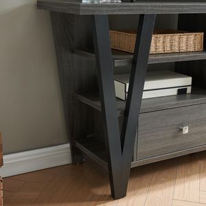 <b>Tall</b> <b>TV</b> Stand Cabinet Two Drawers with Metal Glides and Square Knob Handles Two Divided Shelf Tiers - Product Image 4