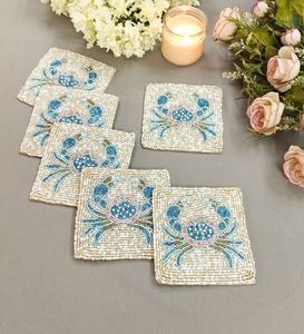 Posavasos cuadrados hechos a mano con cuentas de cangrejo - Juego de 6 - Product Image 4