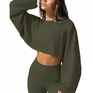 Women's <b>Off</b> <b>Shoulder</b> Cropped Sweatshirt Mint Green <b>Long</b> <b>Sleeve</b> 2026 Hem Custom Logo Crop <b>Top</b> - Product Image 2