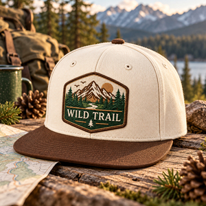Casquette Snapback d'Aventure en Plein Air avec Patch Montagne Brodé, Visière Plate, Crème Marron Structurée, 6 Panneaux, Unisexe, Décontractée pour l'Extérieur - Product Image 5