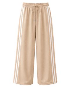 Pantalones Deportivos Anchos Color Beige Arena con Franjas Laterales Blancas para Mujer, Corte Holgado Informal, Cintura Elástica, Estilo Urbano - Product Image 1