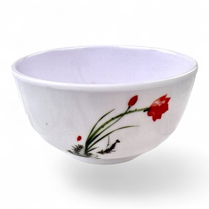 Juego de Vajilla de Melamina Zen Asiática Tradicional, 4 Platos Redondos Planos, Tazón con Diseño de Plantas, Color Rojo Pigmentado, Apto para Lavavajillas, para Fiestas - Product Image 3