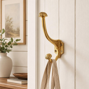 SHUBHAM Gold Wall Mounted <b>Hook</b> <b>Decorative</b> Metal <b>Coat</b> <b>Hook</b> Double <b>Hook</b> for Entryway Bathroom - Product Image 1