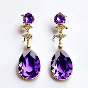 Pendientes de gota de plata de ley sólida 925 Vintage de mejor diseño con amatista piedra preciosa diamante regalo de fiesta de boda para mujer - Product Image 2