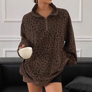 Pull oversize pour femme à imprimé léopard, col en V, manches chauve-souris, tricoté, respirant, coupe régulière, pour l'automne - Product Image 6