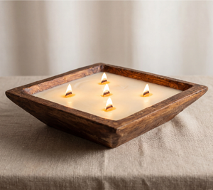 Cuenco de madera para velas para el Día de San Valentín, cuenco cuadrado de madera estilo rústico con cinco mechas, decoración ecológica para el hogar - Product Image 1