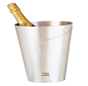 Seau à glace de refroidisseur de vin d'acier inoxydable en métal de finition argentée d'aspect moderne pour le restaurant et le bar d'hôtel - Product Image 1