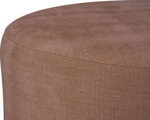 Minimalist <b>Round</b> Almond Upholstered Pouf MDF LVL Veneer Ottoman for Living Room Lounge - Product Image 4