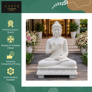 Estatua de Buda de Mármol Blanco de Lujo, Hecha a Mano, Decorativa para el Hogar, Moderna, Artesanal, Espiritual, Pulida a Mano, Personalizable, de la Mejor Calidad - Product Image 6