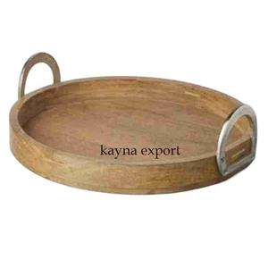 Bandeja de madera de diseño moderno con mango de metal, bandeja de madera de mango redondo con mango de metal para ocasiones y uso en fiestas a precio barato - Product Image 1