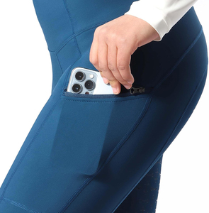 Leggings de equitación de talle alto para mujer con bolsillos con cremallera, color azul liso, corte ajustado, pantalones de entrenamiento. - Product Image 5