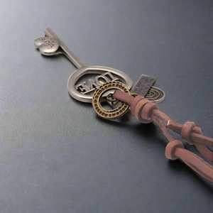 Vintage Rhodium Plated Alloy Key Heart Pendant with Adjustable Dark Orange Leather Cord Necklace for Men - Product Image 5