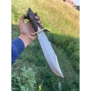 Customizable Stainless Steel Hunting Bowie Knife Fixed Blade Stag Horn Handle Outdoor Camping Hunting Knife with <b>Leather</b> Sheath - Product Image 2