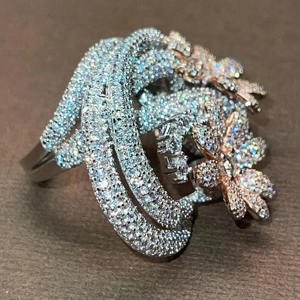 Luxury Flower <b>Cocktail</b> <b>Ring</b> Women 18K Solid <b>Gold</b> Rose <b>Gold</b> Plated Diamond Wedding Fine Jewelry - Product Image 2