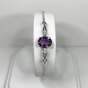 <b>Amethyst</b> Sterling Silver Adjustable Charm <b>Bracelet</b> Luxury Simple Classic Design Elegant Gift for Women Anniversary Engagement - Product Image 6