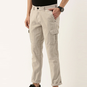 Style Sports Men's Casual Workwear Baggy <b>Cargo</b> Pants 100% Cotton Mid Waist Flat Front for Wash Breathable Windproof - Product Image 1