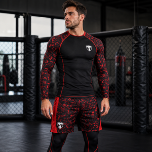 Ensemble Rash Guard 3 Pièces Personnalisé pour Homme : T-shirt de Compression à Manches Longues, Short de Combat et Leggings pour BJJ, MMA, Grappling, Entraînement Sportif – OEM - Product Image 3