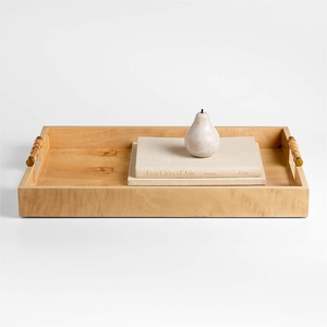 Ensemble de plateaux de service en bois élégants avec finition en bois de burl naturel et poignées uniques de style bambou pour un service alimentaire élégant - Product Image 2