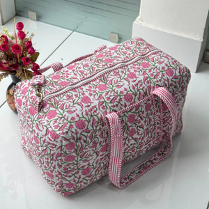 Indian Cotton Duffle <b>Bag</b> Women Quilted Floral Bohemian Block Print Perfect Summer Winter <b>Beach</b> Travel Handmade Vintage <b>Bag</b> - Product Image 1