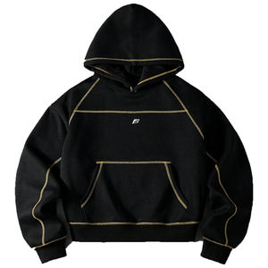 Wholesale Custom <b>Stitch</b> Detail Pullover <b>Hoodies</b> <b>Oversize</b> Streetwear Contrast Stitching Terry Cotton 400 Plus GSM Custom Logo OEM - Product Image 2