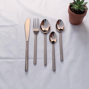 Rose Gold Plated Minimalist Cutlery Set <b>Mirror</b> Finish Long Handle Dishwasher Safe Dinner Spoon Fork Knife - Product Image 1