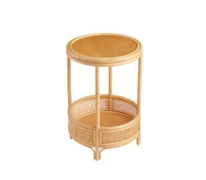 Natural Rattan Round Coffee <b>Table</b> with Lower <b>Storage</b> Shelf, Handwoven Wicker <b>Side</b> <b>Table</b> for Living Room, Patio, Bedroom and Home - Product Image 1