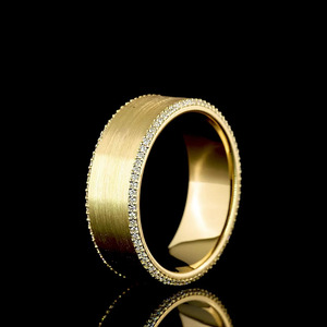 Anillo de banda ancha con diamante redondo cultivado en laboratorio para mujer, acabado cepillado, oro de 10K, 14K, 18K, plata 925, 935, para aniversario o boda - Product Image 3