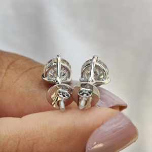 Classic Round Brilliant Cut Diamond <b>Stud</b> <b>Earrings</b> 925 <b>Silver</b> Women's Engagement Jewelry - Product Image 2