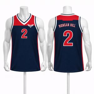 Camiseta de baloncesto personalizada azul marino y roja para hombre, sin mangas, de malla, uniforme de equipo, con nombre y número personalizados, sublimación, camiseta deportiva - Product Image 1