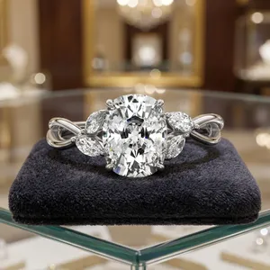 Anillo de Compromiso con Diamante Cultivado en Laboratorio con Corte Cojín Certificado por IGI, Inspirado en la Naturaleza, con Piedra Lateral Marquise, Oro de 10K, 14K, 18K, Plata 925, 935 - Product Image 1