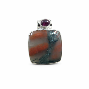 Pendentif unique en pierre de sang et grenat, en argent sterling 925, plaqué or rose et or jaune, bijoux de guérison faits à la main, cadeau d'anniversaire - Product Image 1