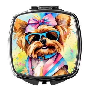 Yorkshire Terrier Hippie Dawg compacto plegable de mano espejo de maquillaje decorativo regalo de viaje para mujeres y niñas tamaño de bolsillo - Product Image 1