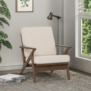 Sillón Moderno de Mediados de Siglo con Brazos Tapizados en Tela de Pelo Sintético Blanco Perla y Estructura de Madera de Nogal Resistente, con Espuma Confortable para Sala de Estar, de un Solo Asiento - Product Image 1