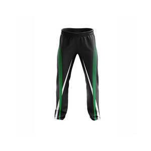 Pantalon de survêtement pour homme noir, vert et blanc à rayures latérales, taille élastique, décontracté, respirant, en polyester tricoté, idéal pour l'automne - Product Image 1